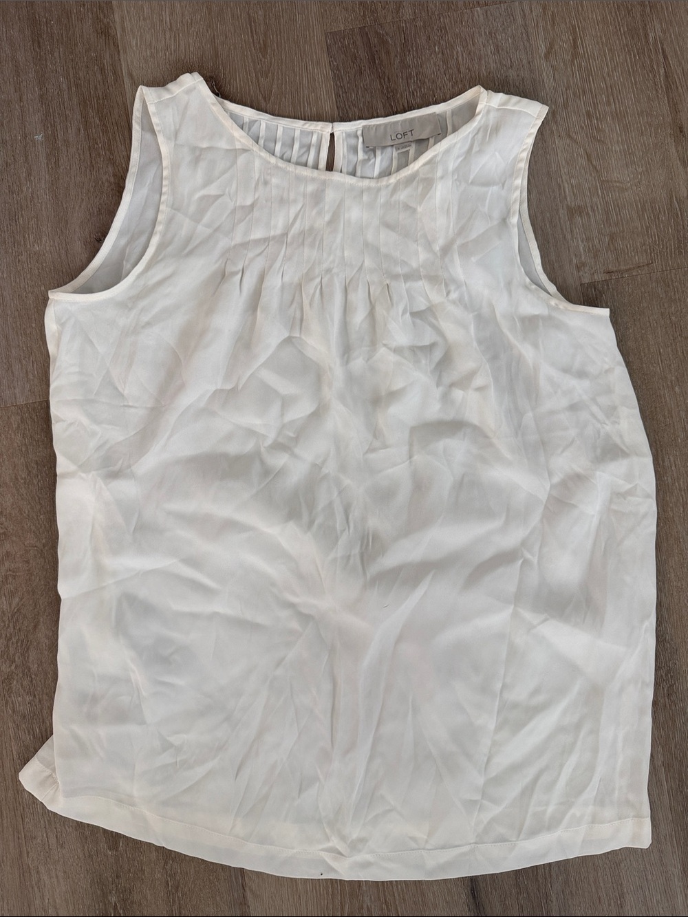 LOFT Cream Sleeveless Pleated Front Shell Top